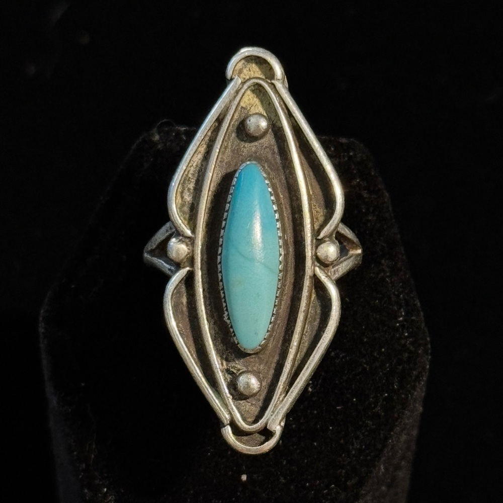 Vintage Native American Turquoise Sterling Silver Ring Size 7.75 (4)
